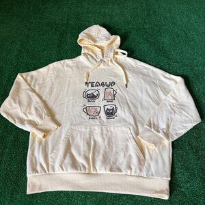 Girx Studio Kawaii Cat Teacup Hoodie Yellow Pullover Sweatshirt Size L Oversized